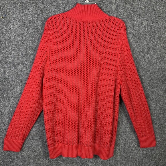 Red Open knit Zip Front Cardigan Sweater Women XL Long Sleeve Cotton No Brand - Picture 7 of 9